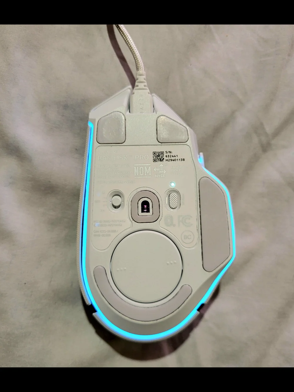 Razer White Gaming Mouse with Cyan RGB Lighting